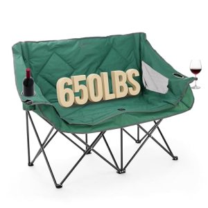 ARROWHEAD OUTDOOR Portable Folding Double Duo Camping Chair Loveseat w/ 2 Cup &