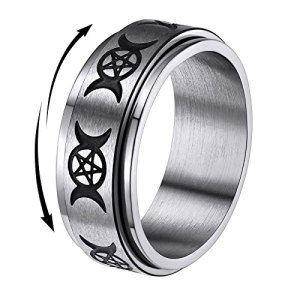Stainless Steel Spinner Ring for Men Size 9 Triple Moon Goddess Fidget Rotating