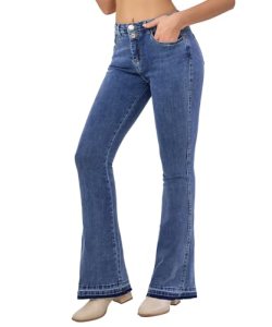 VIPONES Flare Jeans for Women High Waist Stretch Slimming Destoryed Wide Leg Den