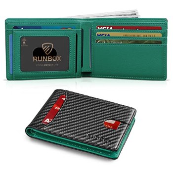 RUNBOX Wallet for Men Slim 11 Credit Card Holder Slots Leather RFID Blocking Sma