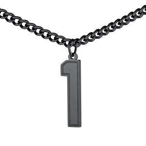 FindChic Jersey Number Chain Black 1 Necklaces Stainless Steel Sports Player Foo