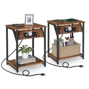 VASAGLE End Table with Charging Station