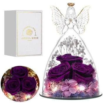 Tiaronics Mothers Day Rose Gifts for Women Preserved Real Flower in Glass Angel