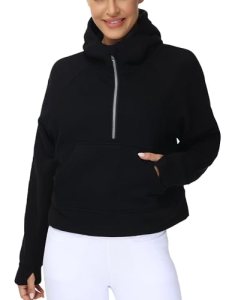 THE GYM PEOPLE Womens’ Hoodies Half Zip Fleece Crop Pullover Sweatshirts