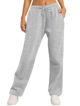 AUTOMET Women’s Straight Leg Sweatpants Fleece Lined Lounge Pants Grey S