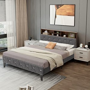 Giantex Queen Size Bed Frame with Storage Headboard