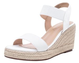 Jeossy Women’s Espadrille Wedge White Sandals Comfortable Platform 3.5 Inch Wedg