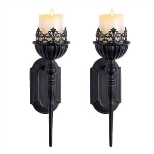 Gothic Wall Sconce Candle Holder (Set of 2) Black Crown and Scepter Design Wall-