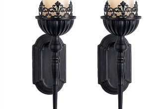 Gothic Wall Sconce Candle Holder (Set of 2) Black Crown and Scepter Design Wall-