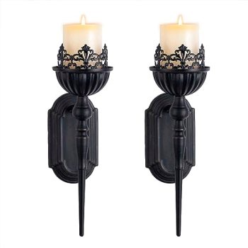 Gothic Wall Sconce Candle Holder (Set of 2) Black Crown and Scepter Design Wall-