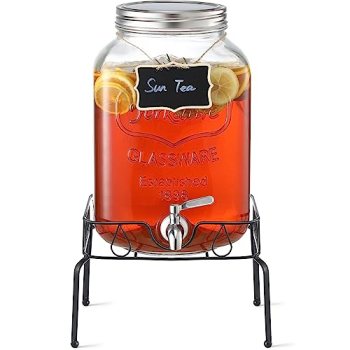 2 Gallon Glass Beverage Dispenser with Stand and Lid