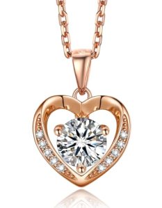 MomentWish Rose Gold Necklace, 1Carat Moissanite Heart Necklace for Women 925 St