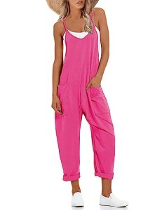 Lentta Women’s Causal Jumpsuits V Neck Sleeveless Harem Overalls Stretchy Adjust