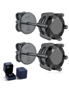 MomentWish Black Moissanite Earrings for Men 925 Sterling Silver Dimond Earrings