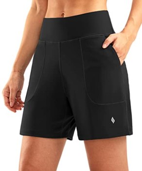 SANTINY Women’s 6” Athletic Long Shorts with 4 Pockets High Waisted Bermuda Sho
