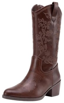 Vepose Women’s Whisky Mid Calf Cowboy Embroided Boots Size 9.5, 9803