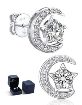 MomentWish Star and Moon Moissanite Earrings for Women