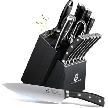 CoquusAid Knife Set, Upgrade 15 Pcs Knife Block Set with Widened Ventilated Slot