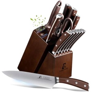 CoquusAid Knife Set, Upgrade 15 Pcs Knife Block Set with Widened Ventilated Slot