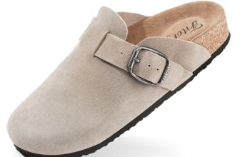 FITORY Womens Clogs Slip-on Potato Shoes Leather Mules with Suede Cork Footbed T