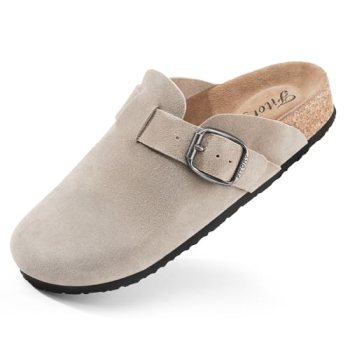 FITORY Womens Clogs Slip-on Potato Shoes Leather Mules with Suede Cork Footbed T