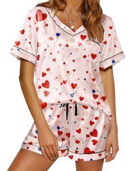 Ekouaer Silk Pajamas for Women Satin Pajama Set 2 Piece Short Sleeve Pjs Sets So