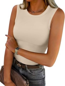 ANRABESS Womens High Neck Tank Tops Stretchy Sleeveless Racerback Sexy Slim Fit