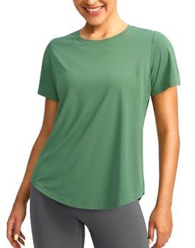 Workout Tops for Women UPF 50+ Dry Fit Athletic Gym Shirts(Green, XS)
