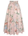 Vintage Floral Long Skirt Summer A Line Elegant Maxi Skirts for Women Pink M