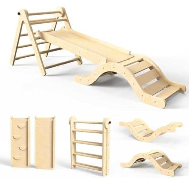 doowroodni Pikler Triangle Set 7in1 Toddler Climbing Toys Indoor Foldable Baby C