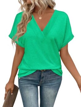 EyMuse T Shirts for Women Short Sleeve V Neck Basic Tees Fashion Dressy Tops Loo