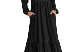 ANRABESS Womens Long Sleeve Crewneck Tiered Dress,Black,S