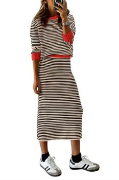 PRETTYGARDEN 2 Piece Skirts Sets For Women Fall Fashion 2025 Striped Sweater Dre
