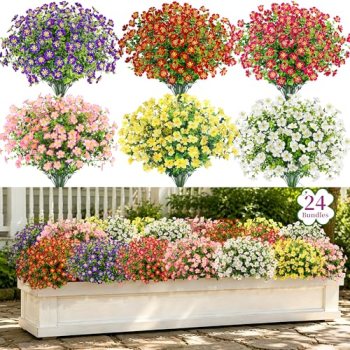 Der Rose 24 Bundles Fake Flowers Artificial Dasiy Faux Flowers Bulk for Outdoor