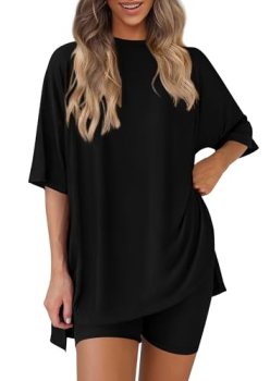 PRETTYGARDEN Women 2 Piece Lounge Set 2026 Summer Casual Oversized Shirts Biker