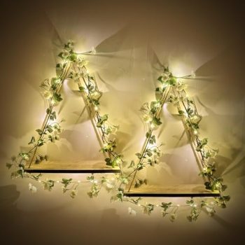 Triple Artificial White Flower Garland with LED-Strip Wall Hanging Shelves Set o