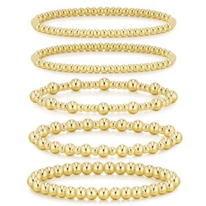 adoyi Gold Bracelets for Women 14K Gold Plated Stackable Beaded Strand Bracelet