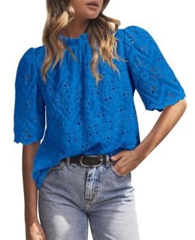 PRETTYGARDEN Summer Tops for Women 2026 Short Sleeve Embroidered Eyelet Shirts D