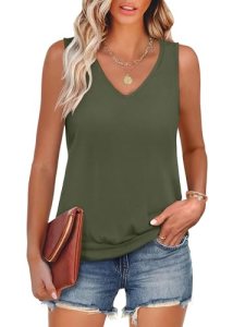 ANRABESS Women Tank Tops Summer V Neck Sleeveless Casual Loose Fit Cute Cami Bas