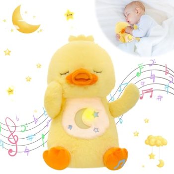 MIAODAM Soothing Breathing Duck Plush with Relaxing Music, Hugging Toy