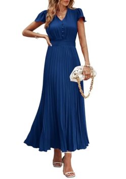 PRETTYGARDEN Women’s Summer Maxi Dresses 2026 Trendy Casual Button V Neck Ruffle