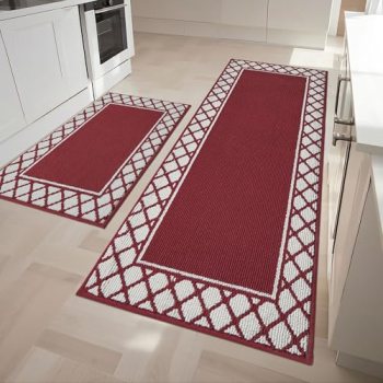 COSY HOMEER Washable Kitchen Rugs Sets of 2 Non-Slip Kitchen Mats,Red