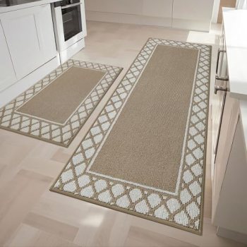 COSY HOMEER Washable Kitchen Rugs Sets of 2 Non-Slip Kitchen Mats,Beige