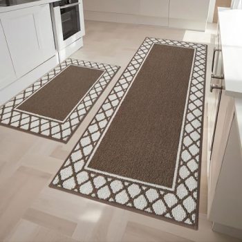 COSY HOMEER Washable Kitchen Rugs Sets of 2 Non-Slip Kitchen Mats,Browm