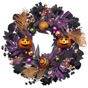 Valery Madelyn 18″ Pumpkin Halloween Wreath for Front Door Decor