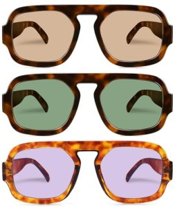 YMRFW Retro Square Aviator Sunglasses for Women Men 70s Vintage style Shades Tre