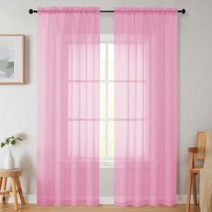 WelvetBLK Sheer Pink Curtains for Bedroom Living Room 90 Inches Long 2 Panels Se