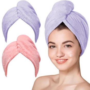 Hicober Microfiber Hair Towel, 2Packs Hair Turbans Wrap for Women Wet Hair