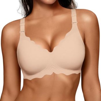 OEAK Womens Value Series Wireless Bras Push Up Soft Convertible Jelly Bra Nude,L