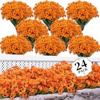 ColoPlay Artificial Mums for Outdoors, 24 Bundles Fake Flowers Fall Decor